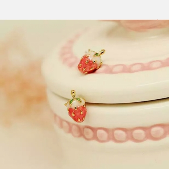 Gold-plated small strawberry earrings with silver post BOGO - Picture 13 of 15